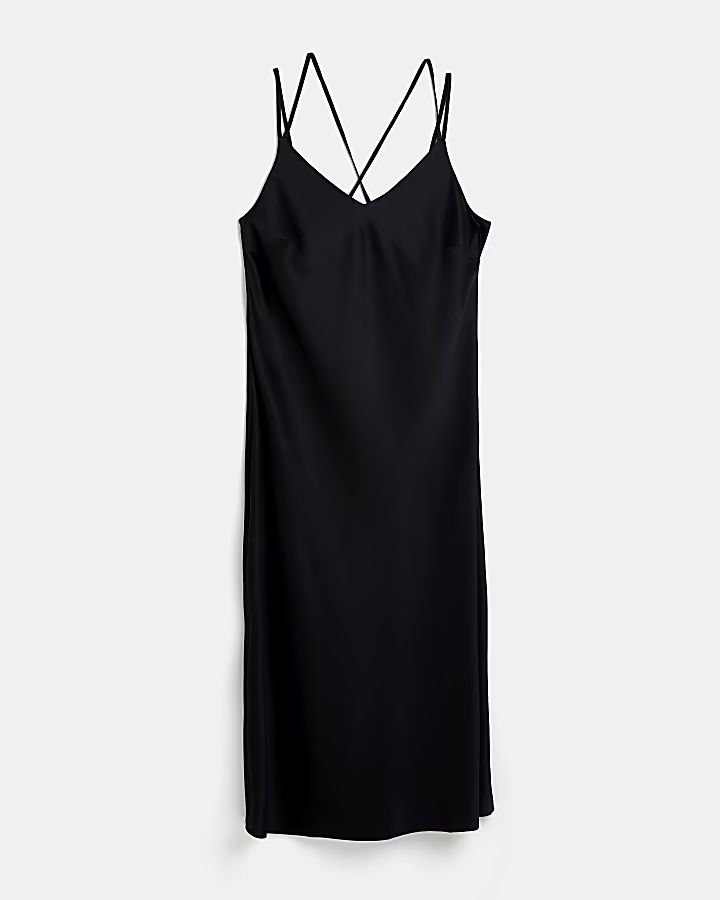 Plus black satin midi slip dress | River Island (UK & IE)