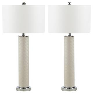 SAFAVIEH Ollie 31.5 in. Cream Faux Woven Leather Table Lamp with Off-White Shade (Set of 2) LIT44... | The Home Depot