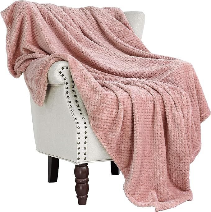 Exclusivo Mezcla Waffle Textured Soft Fleece Blanket, Large Throw Blanket(Dusty Pink, 50 x 70 inc... | Amazon (US)