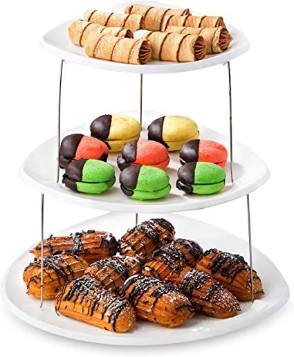 Collapsible Party Tray, 3 Tier - The Decorative Plastic Appetizer Trays Twist Down and Fold Insid... | Amazon (US)