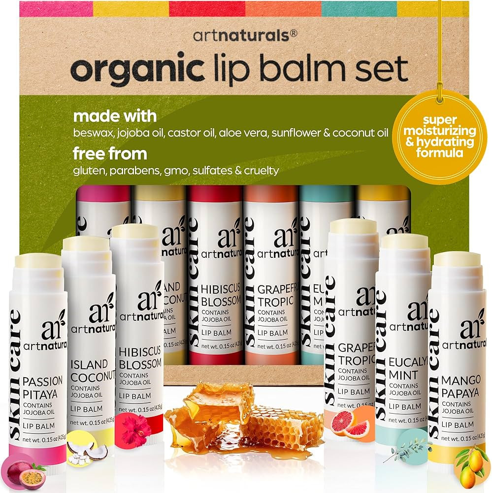 ArtNaturals Organic Beeswax Lip Balm Gift Set - Assorted Flavors with Aloe, Coconut & Jojoba Oils | Amazon (US)