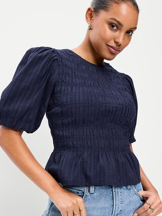 Puff Sleeve Peplum Smocked Top | Old Navy (US)