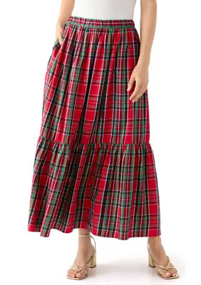 Crown & Ivy Women's Yarn Dyed Shirred Maxi Skirt, Red, XXL | Belk