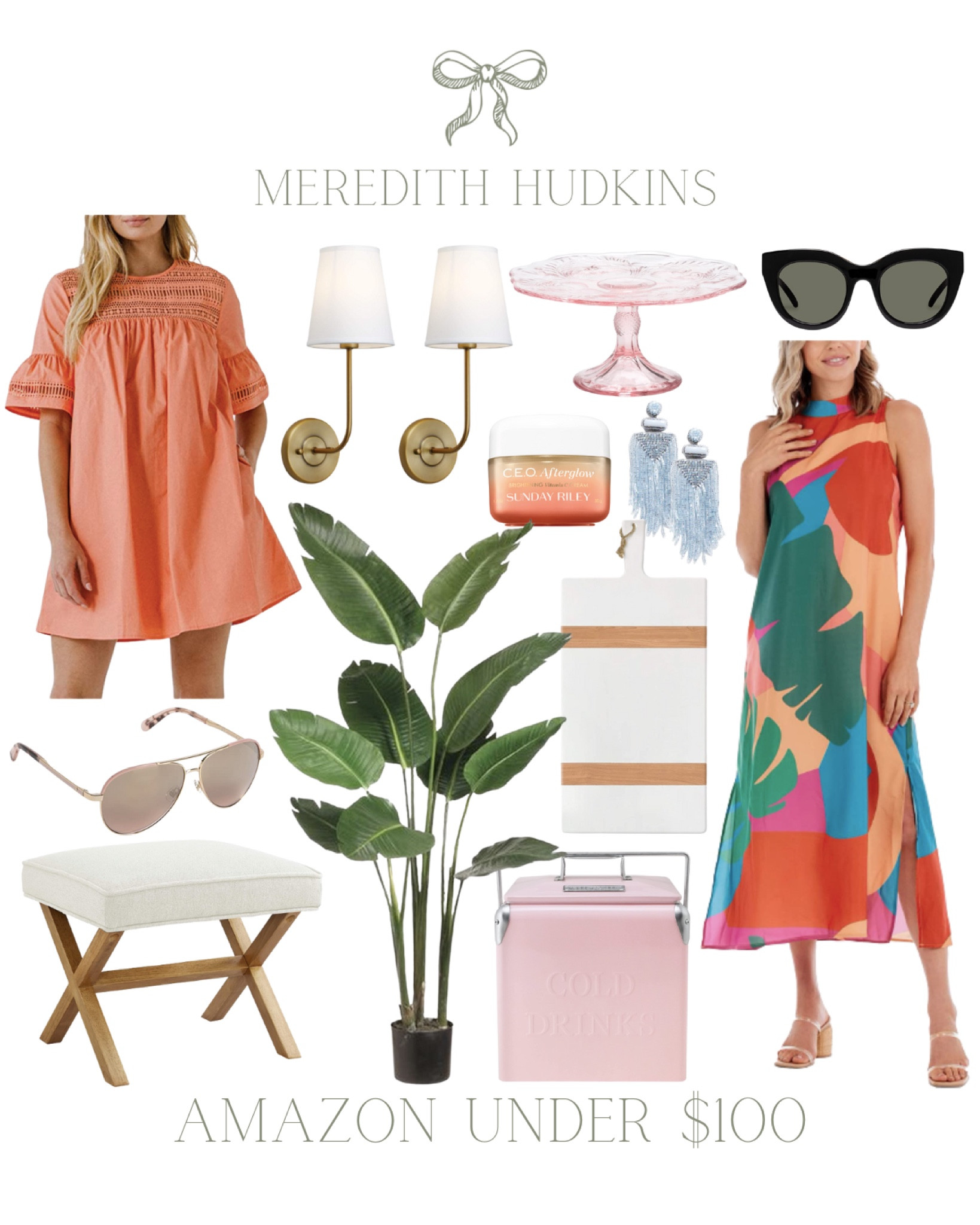 Spring fashion, women’s fashion, spring dress, coral dress, tropical dress, vacation outfit, sconce, cake stand, women’s sunglasses, artificial plant, stool, pink cooler, blue earrings, cutting board, charcuterie board, Sunday Riley, beaded earrings, Amazon 

#LTKstyletip #LTKSeasonal #LTKunder100