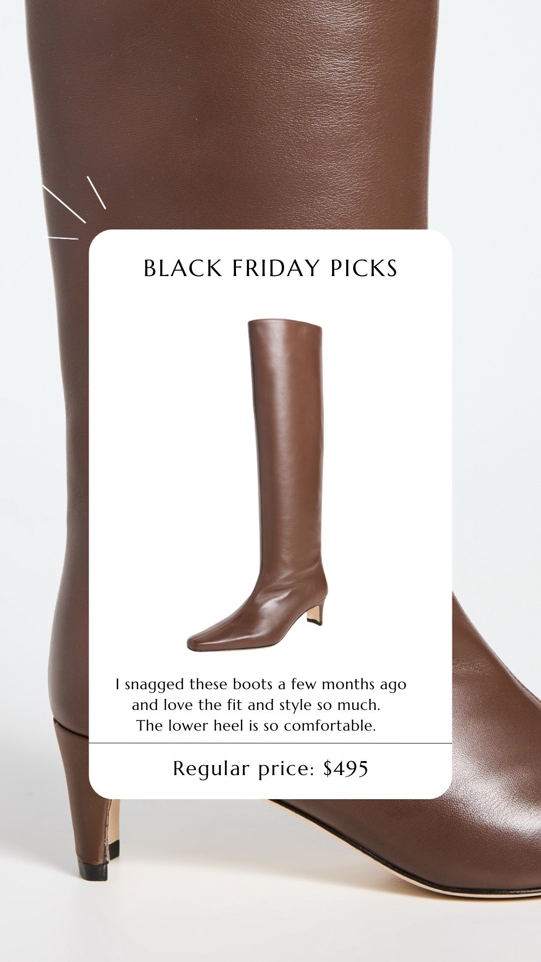 Staud Wally boot is on sale.

Low heel knee high boot. Knee high boot. Brown boot. Fall boot. Dressy boot. Low heel boot. 

#LTKSaleAlert #LTKCyberWeek #LTKWorkwear