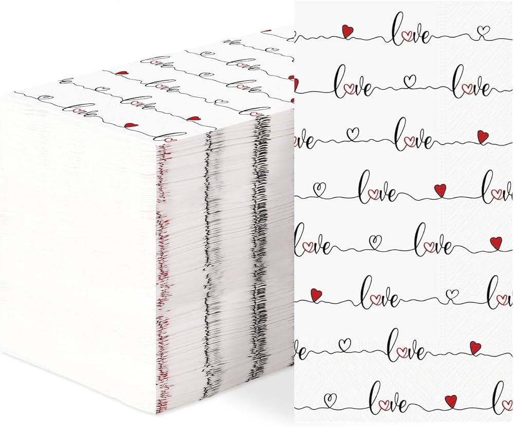 100 Pcs Valentine's Day Paper Napkins 3 Ply Love Heart Disposable Absorbent Hand Towels Red Heart... | Amazon (US)
