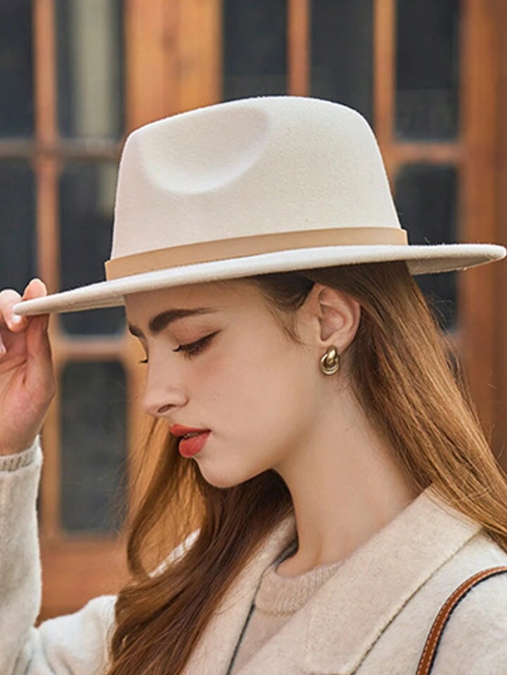 1pc Couple's 4 Colors Autumn Winter New British Jazz Style Fedora Hat With Buckle Decor Fashionab... | SHEIN