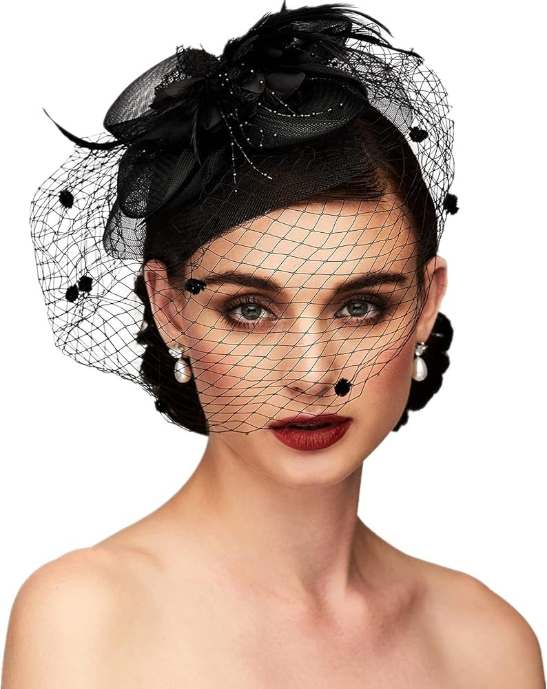 TS Fascinators Hat Tea Party Hat Mesh Floral Feather Hair Clip Women Fascinator Headband with Vei... | Amazon (US)