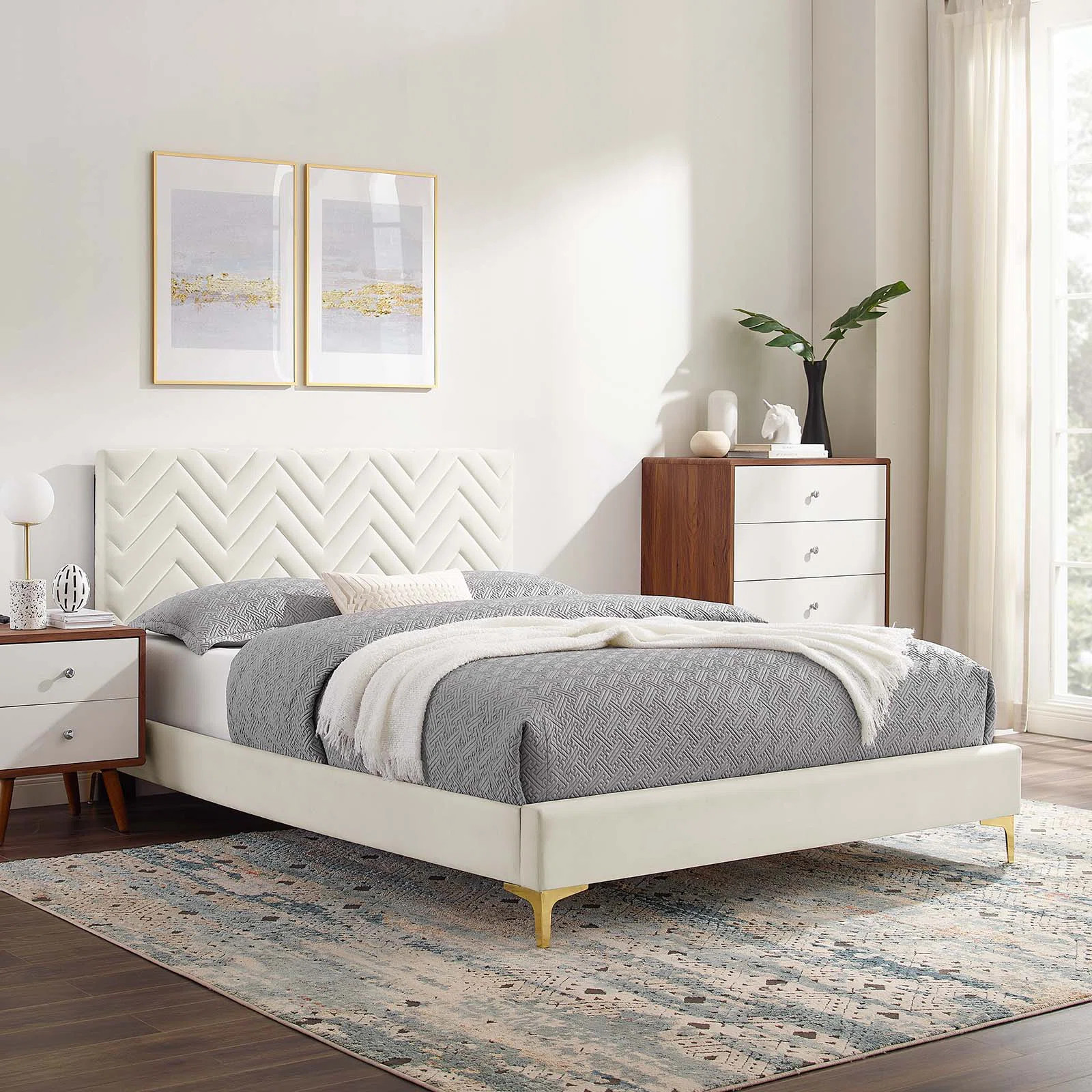Modway Leah Chevron Tufted Performance Velvet Platform Bed | Wayfair | Wayfair North America