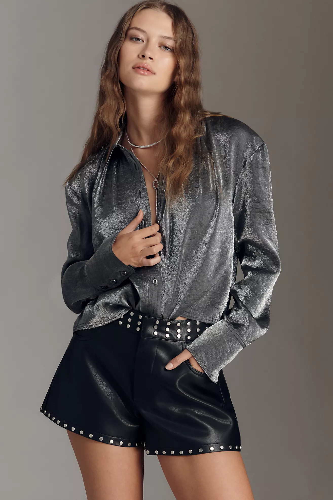 Pilcro Liquid Shine Buttondown Shirt | Anthropologie (US)