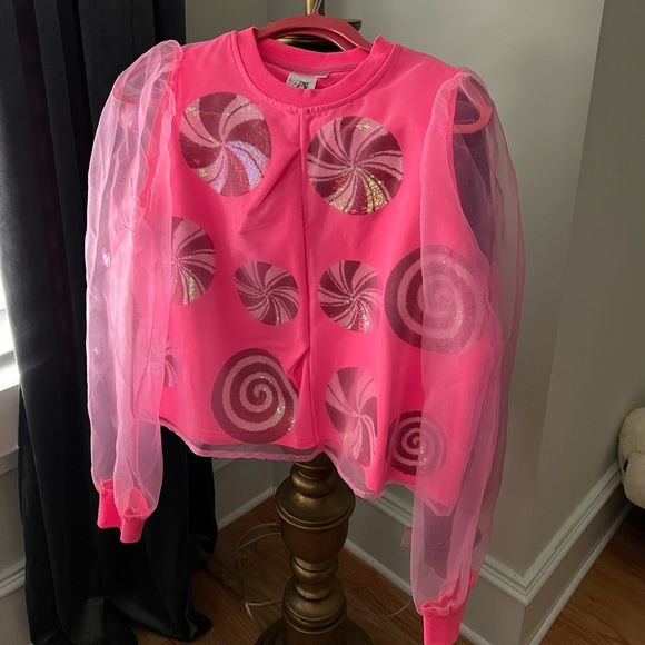 NWOT Queen of Sparkles Pink and Organza Peppermint Sweatshirt XS | Poshmark