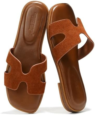 Project Cloud 100% Genuine Leather Sandals for Women 2026 - Fashion Flat Womens Sandals with Memo... | Amazon (US)