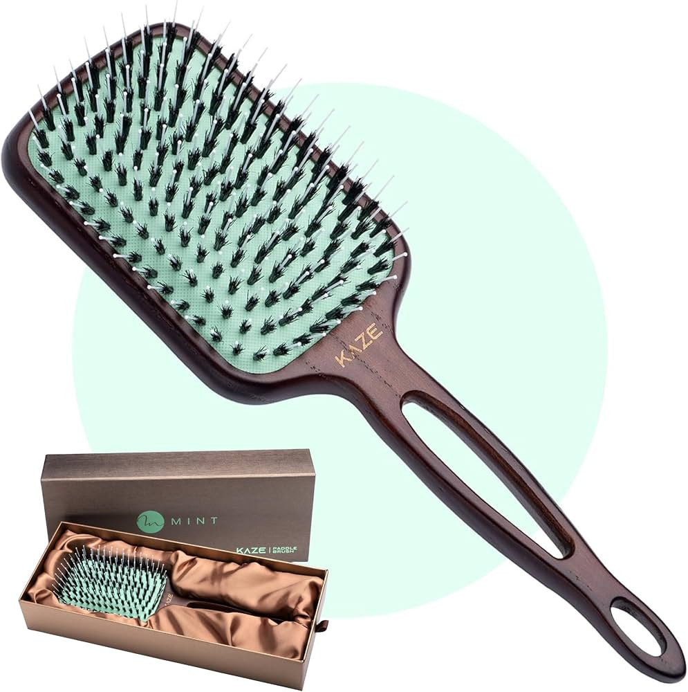 Eco-Friendly Boar Bristle Paddle Hair Brush for Women by MINT | Anti-Breakage Detangling Brush Gr... | Amazon (US)