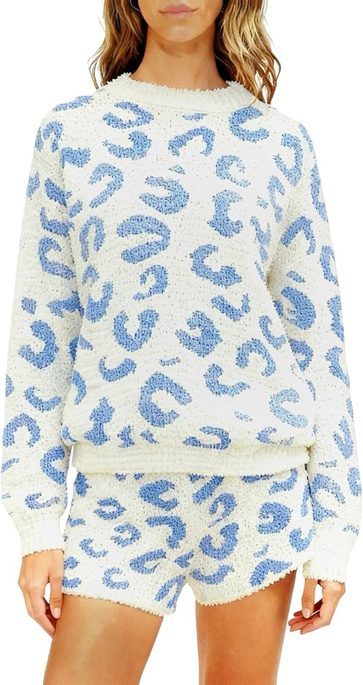 Libsorge Womens Leopard Fleece Loungewear Pajama Sets Winter 2025 Casual Soft Fuzzy Pajamas Short... | Amazon (US)