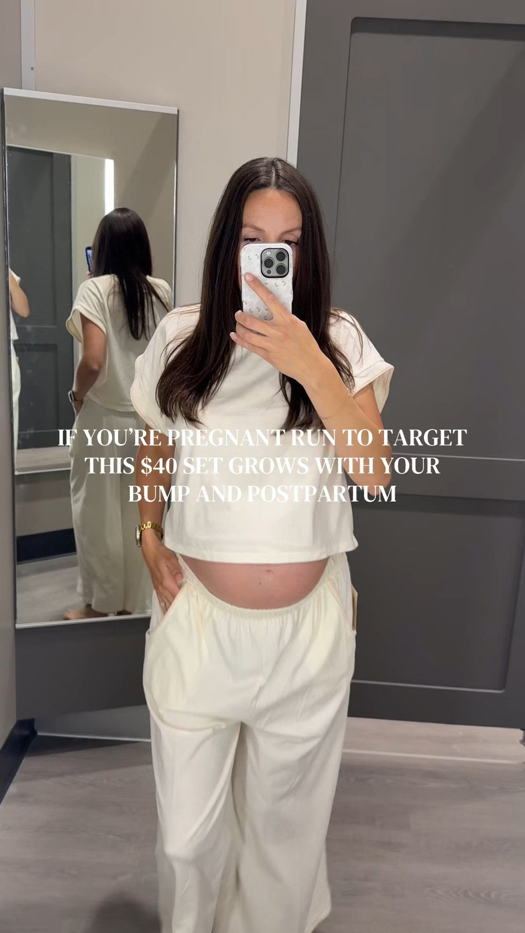This is the kind of set that gets you through the end of pregnancy and into postpartum. I tried on the small, medium and large and they all fit. It just depends how loose you want it. I am 5’10” and wearing a medium. 

#LTKBump #LTKootd #LTKTall