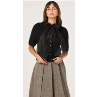 ASTR the Label | Organza Bow Short Sleeve Cardigan in Black | Size S | ASTR The Label (US)