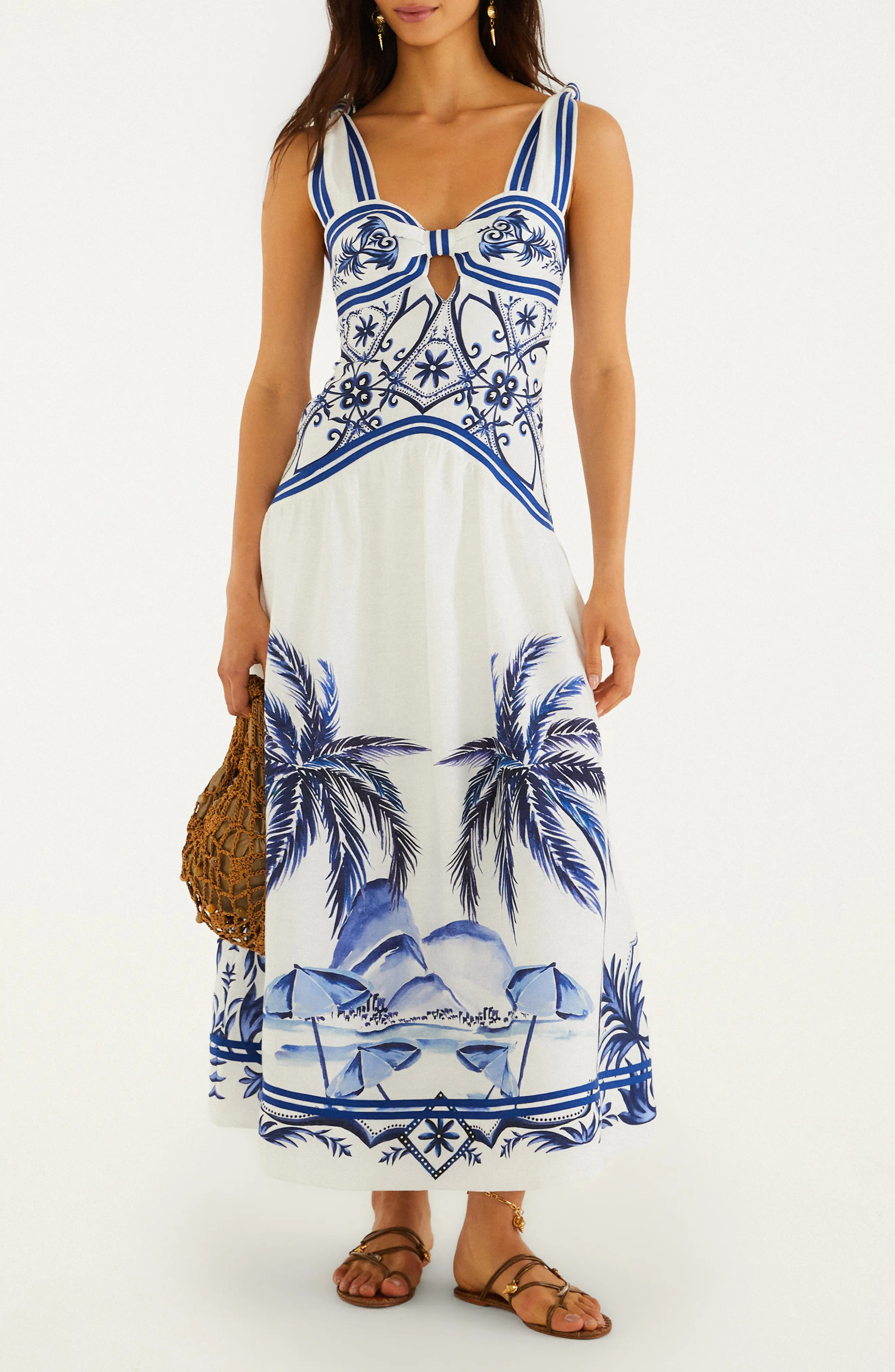 FARM Rio Wonderful City Tropical Print Maxi Dress in Off-White at Nordstrom, Size Xx-Small | Nordstrom