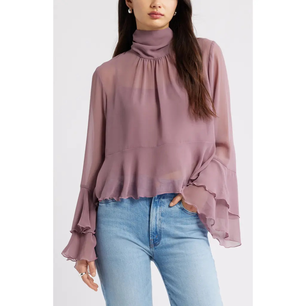 Open Edit High Neck Chiffon Top in Purple Wistful at Nordstrom Rack, Size Small | Nordstrom Rack
