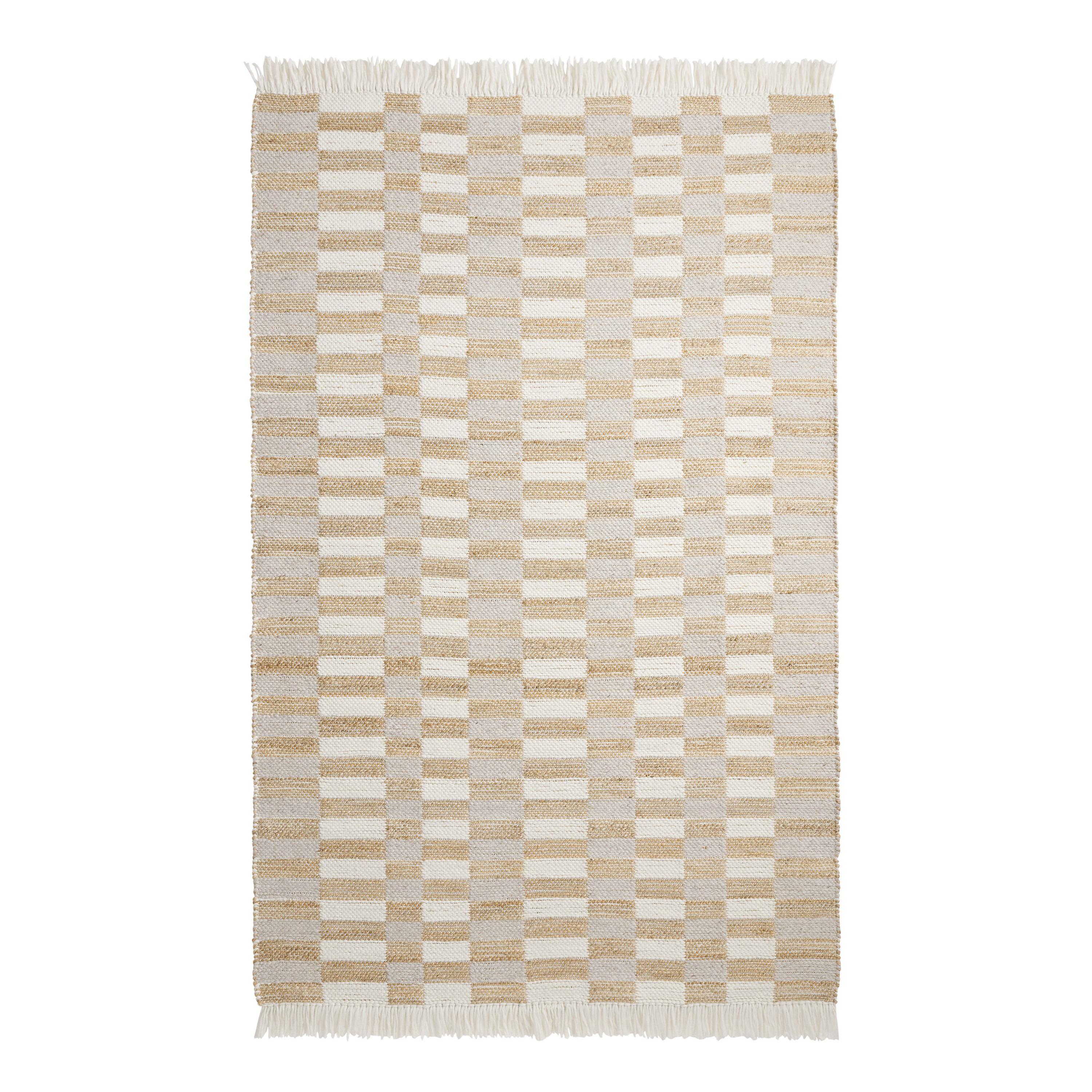 Vale Ivory and Gray Checkerboard Stripe Jute Blend Area Rug | World Market