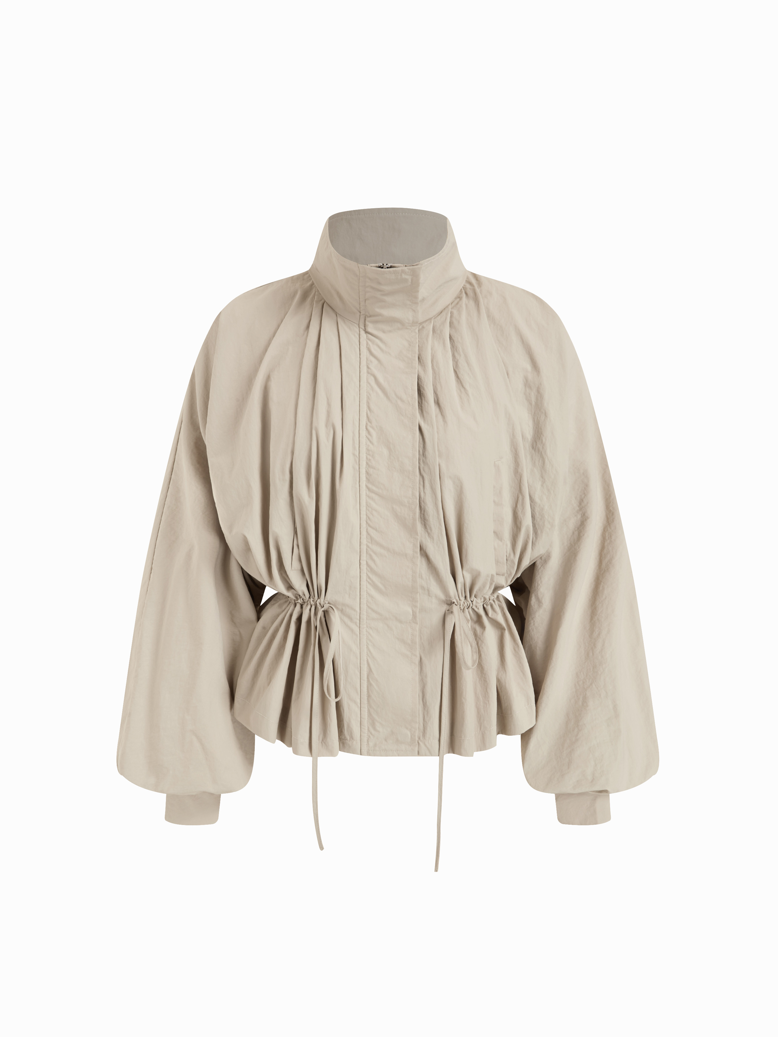 Woven Oversized Stand Collar Drawstring Waist Jacket For Daily Casual | Cider