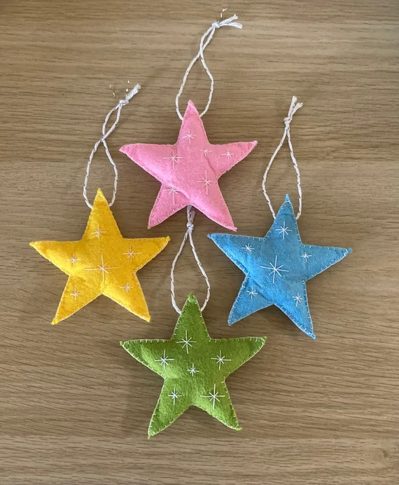 Handmade Felt Nordic Inspired Christmas Stars  Hanging - Etsy | Etsy (US)