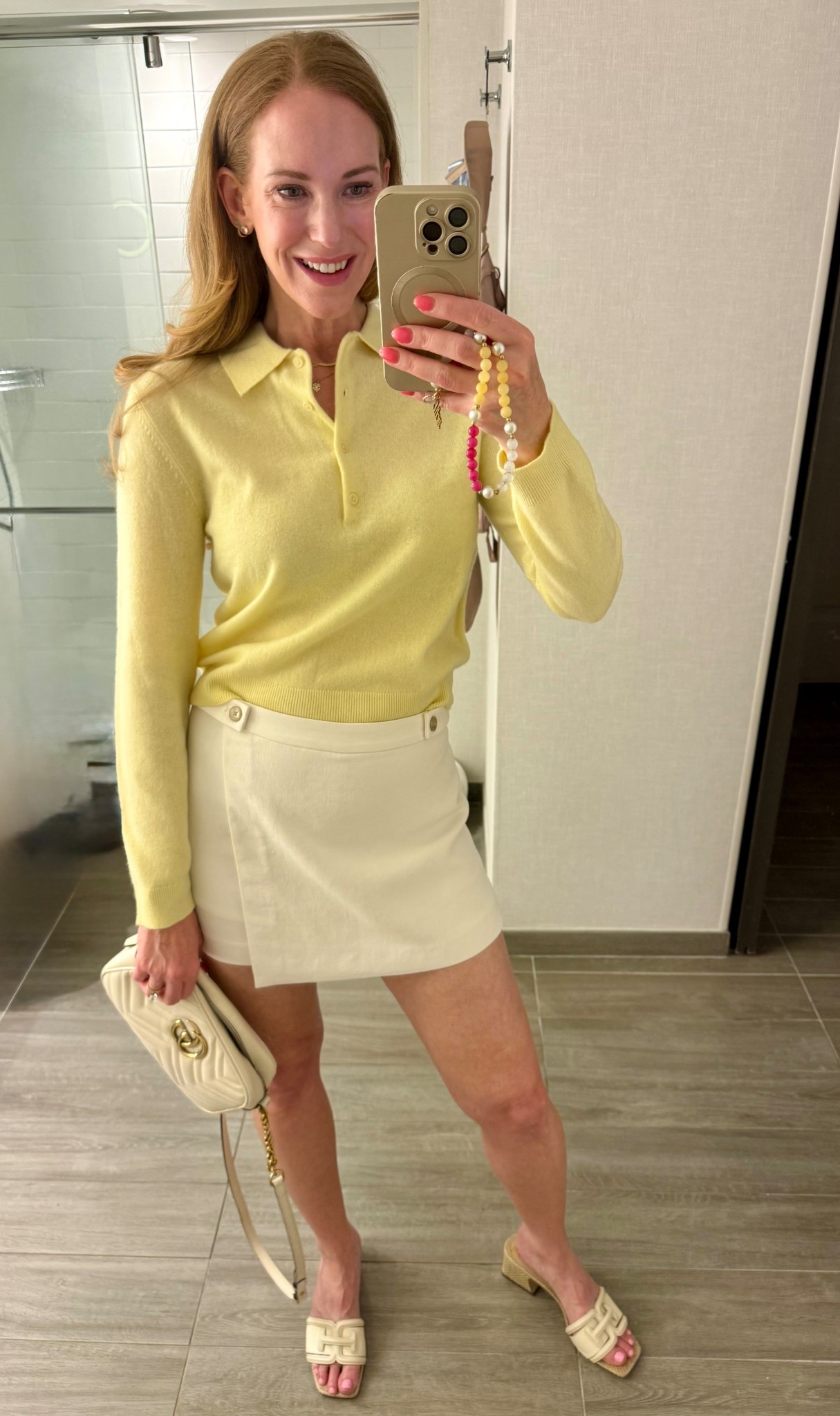 Last night’s dinner outfit was basically a nicer version of what I wore to the golf tournament. White skort and yellow sweater polo from @Aritzia 💛 Size 6 skort and small top. 

#LTKTravel #LTKootd #LTKSeasonal