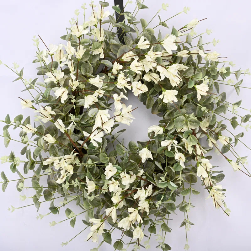 26" Eucalyptus Blossoms Cluster Floral Wreath for Front Door | Wayfair North America