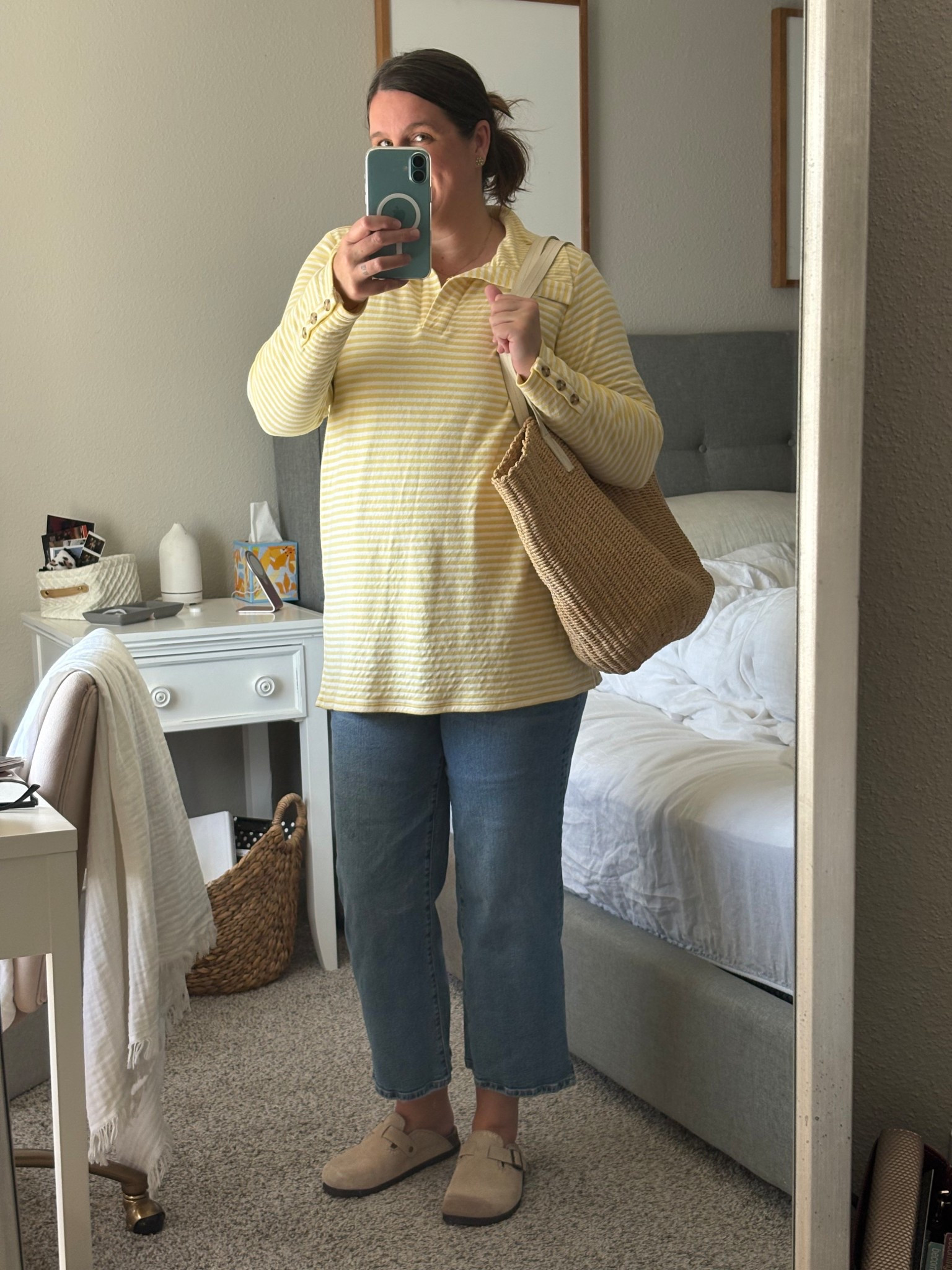 Sunday errands with my favorite human.
Butter-yellow stripes, cropped jeans, and neutral clogs; an easy coastal look made for fall errands, coffee runs, and slow afternoons. Comfortable, classic, and just the right mix of simple and chic.

#LTKOver40 #LTKMidsize #LTKootd