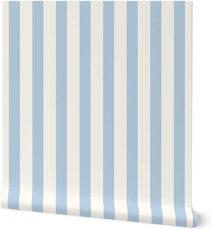 Peel & Stick Wallpaper Swatch - Blue Stripe Cream Light Ivory Stripes Vertical Custom Removable W... | Amazon (US)