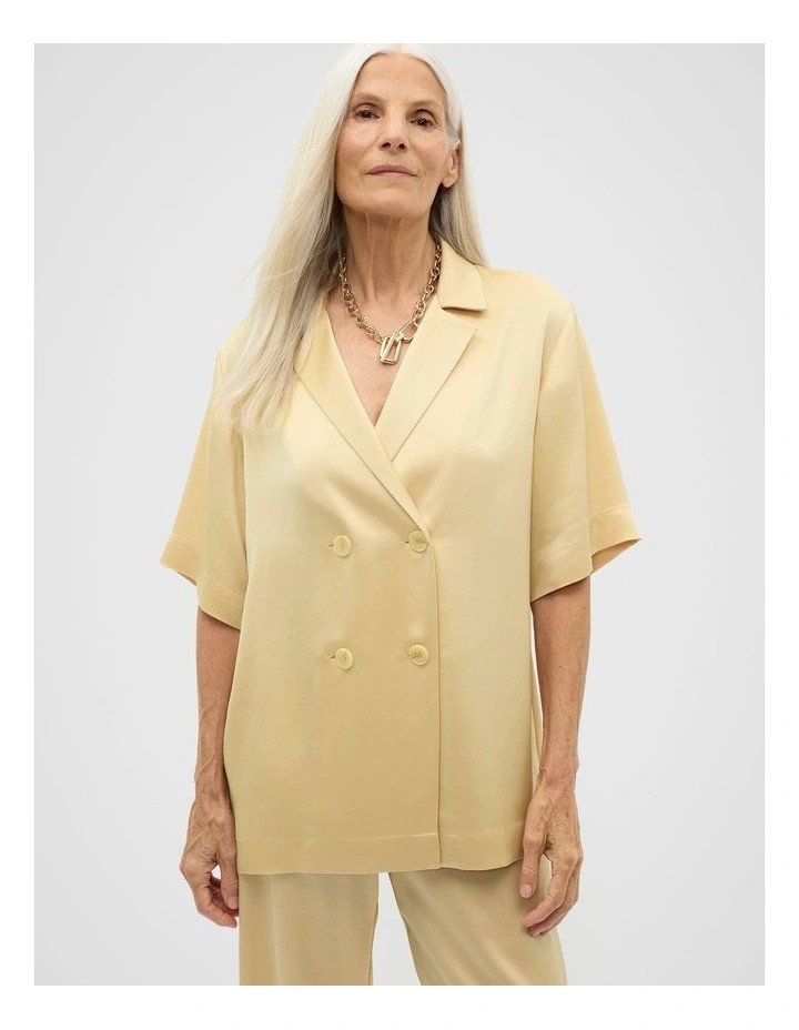 Seed HeritageSatin Double Breasted Shirt in Marzipan | Myer