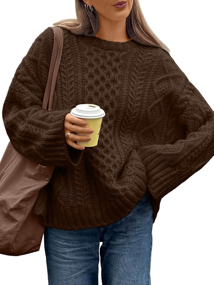 Trendy Queen Oversized Cable Knit Sweaters for Women Trendy 2025 Fall Fashion Outfits Pullover Cr... | Amazon (US)