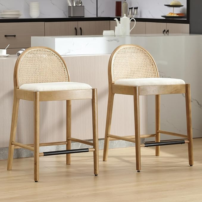 LukeAlon Modern Sherpa Bar Stools Set of 2, 29" Seat Height Tall Bar Chairs with Wooden Legs Natu... | Amazon (US)