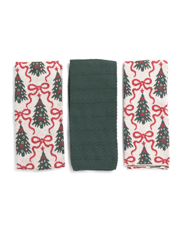3pk Christmas Tree Bow Kitchen Towels | TJ Maxx
