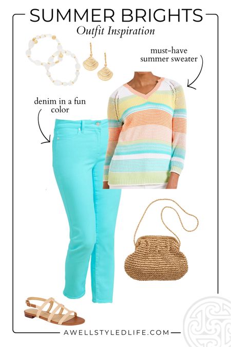 Summer Outfit Inspiration	

I love a summer sweater and the fun, colored denim just make me happy. All items are from Talbots.

#fashion #fashionover50 #fashionover60 #summerfashion #summeroutfit #talbots #summersweater #summerbrights 

#LTKSeasonal #LTKStyleTip #LTKOver40