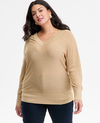 I.N.C. International Concepts Plus Size V-Neck Dolman-Sleeve Sweater, Macy's Exclusive  - Macy's | Macy's