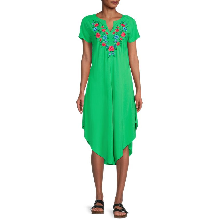 The Pioneer Woman Embroidered Dress with Umbrella Hem, Womens - Walmart.com | Walmart (US)