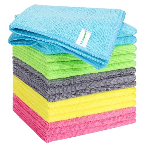 Forggon Microfiber Cleaning Cloth, Pack of 15, Lint Free, Absorbent, Streak Free, Non-Abrasive, Reusable and Washable，Cleaning Towels with 5 Color Assorted,11.5"X11.5"(Green/Blue/Yellow/Pink/Grey) | Amazon (US)