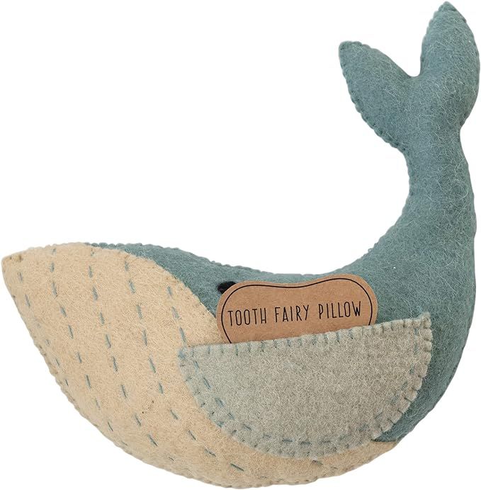 Creative Co-Op Wool Whale Tooth Fairy Pillow, 10", Blue | Amazon (US)