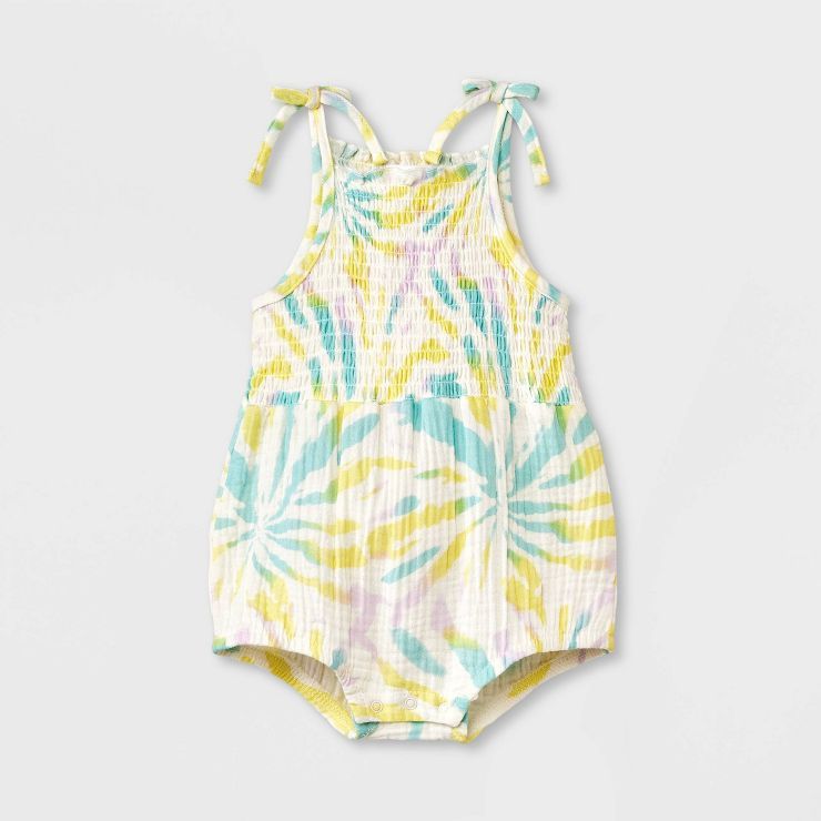 Grayson Mini Baby Girls' Tie-Dye Smocked Gauze Bubble Romper | Target