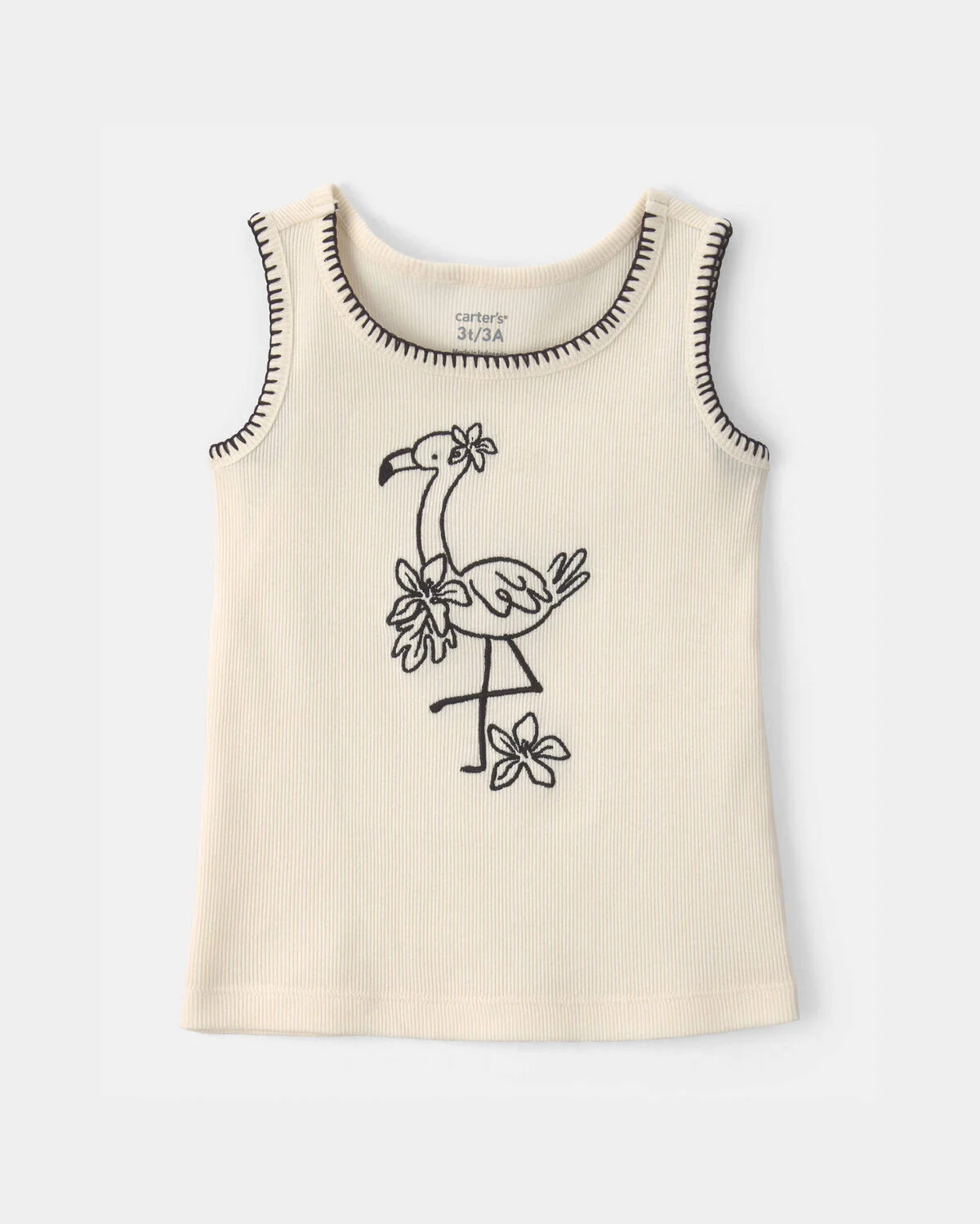 Toddler Girl Flamingo Embroidered Rib Tank Top - Ivory | Carter's | Carter's Inc