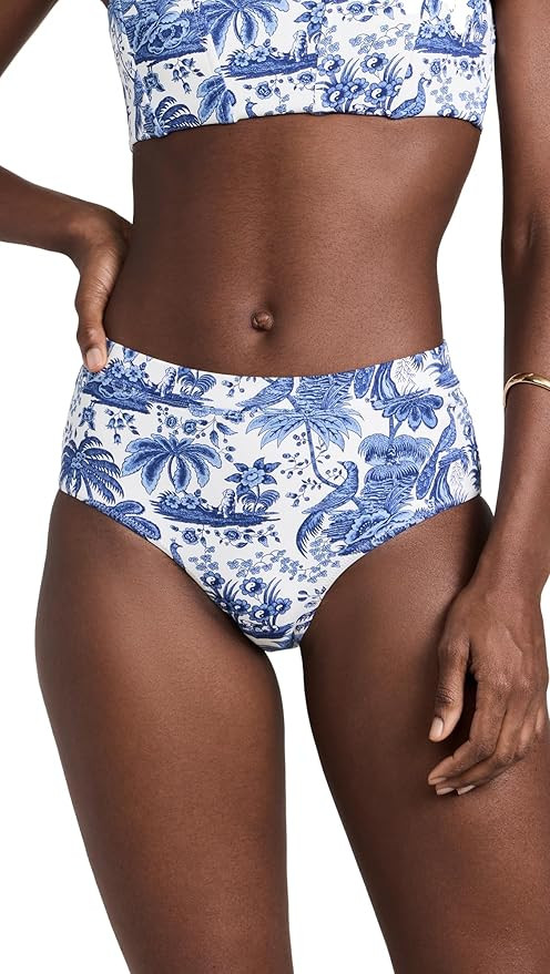 STAUD Women's Devon High Rise Bikini Bottoms, Blue Toile, L | Amazon (US)