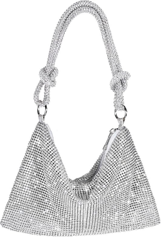 Rhinestone Purse Sparkly Evening bag Silver Clutch Purses for Women Evening, Cross Body Handbags for Party Prom Club Wedding | Amazon (US)