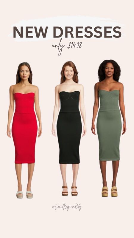 These new dresses are perfect for any occasion, offering affordable fashion that doesn't compromise on style. The strapless design highlights an elegant and trendy look, while the bodycon fit ensures a flattering silhouette. Available in striking red, classic black, and chic green, these midi dresses are versatile wardrobe staples. Ideal for both casual chic and date night outfits, they represent great fashion deals for those looking to update their summer dresses collection. 

#LTKFindsUnder50 #LTKFindsUnder100 #LTKSaleAlert