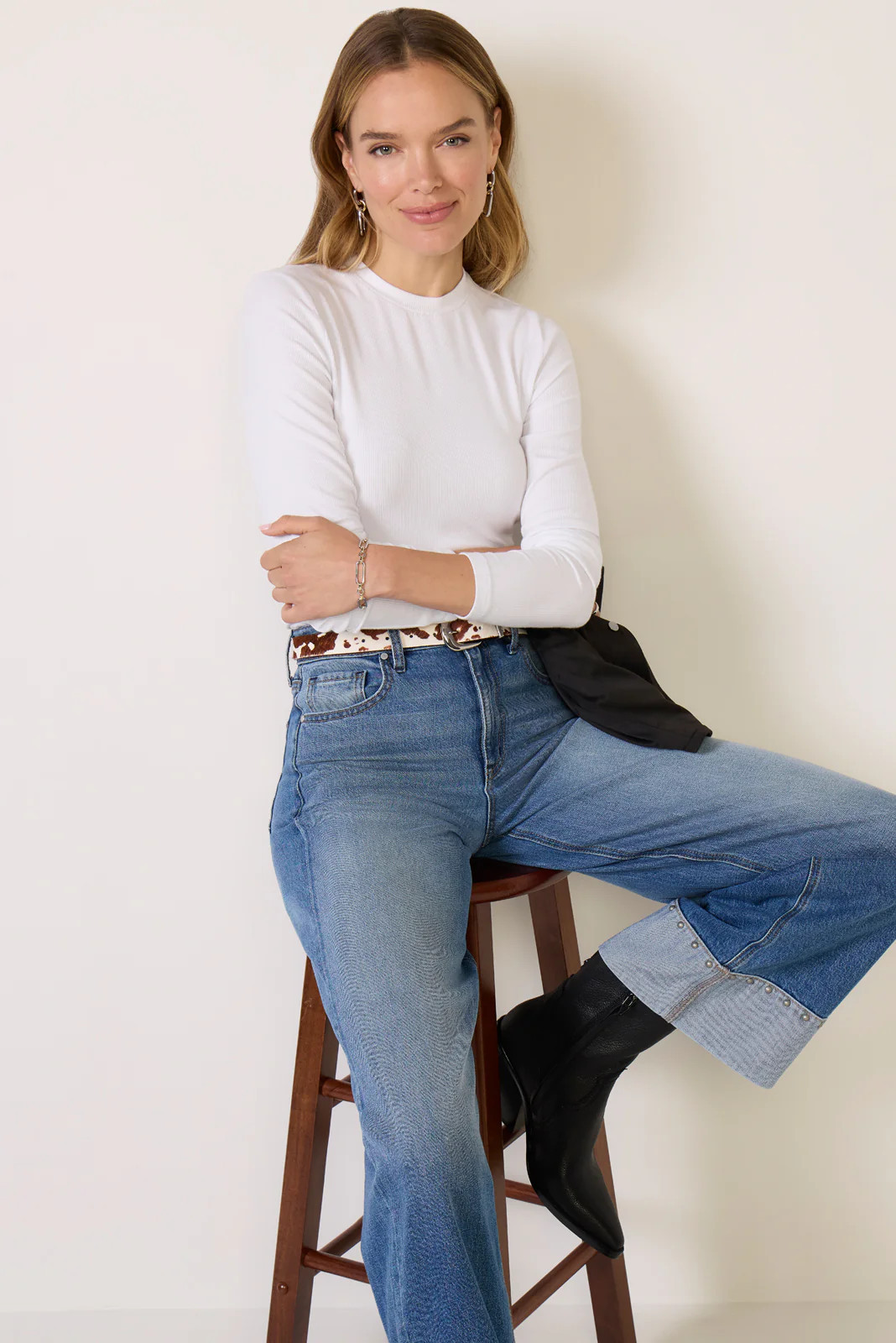 LNA Women's Rilo Rib Long Sleeve Top, Size XL, White | Evereve