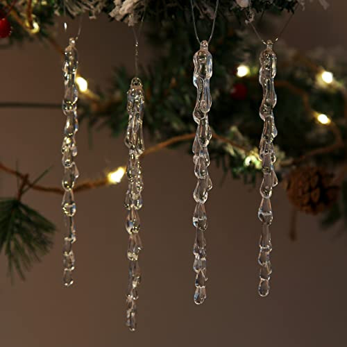 ANCADN 30pcs Icicles Ornament Set Acrylic Clear Icicles Hanging Ornaments for Christmas Tree （Clear | Amazon (US)