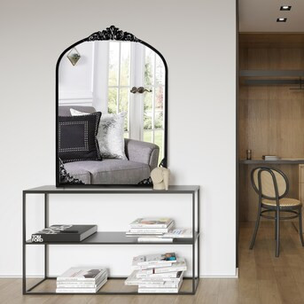 NeuType 26-in W x 38-in H Black Carved Arch Wall Mirror | Lowe's