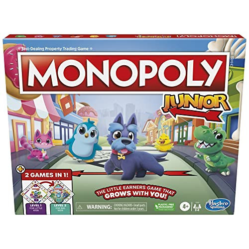 Hasbro Gaming Monopoly Junior Board Game, 2-Sided Gameboard, 2 Games in 1, Monopoly Game for Younger Kids Ages 4 and Up, Kids Games for 2 to 6 Players | Amazon (US)