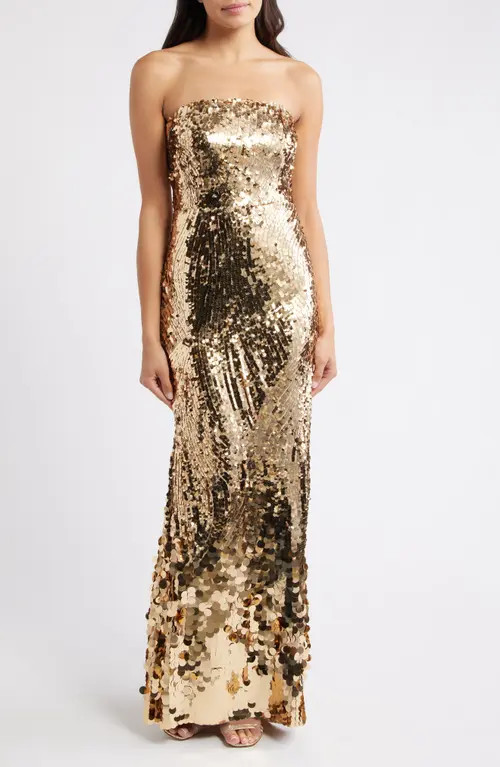 Eliza J Sequin Strapless Gown in Gold at Nordstrom, Size 14 | Nordstrom