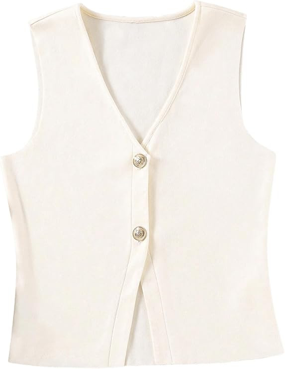 MakeMeChic Women's Blazer Vest Business Casual V Neck Button Down Sleeveless Summer Tops | Amazon (US)