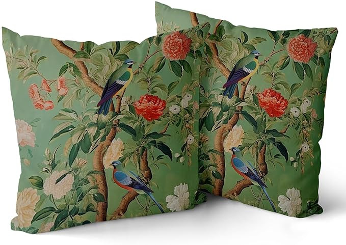 Green Chinoiserie Pillow Cover 18x18 Inch Vintage Bird Flower Throw Pillow Covers Farmhouse Flora... | Amazon (US)